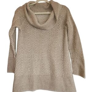 Eight Eight Eight Tan Textured Knit Cowl Neck Sweater Size M Loose Fit Lagenlook